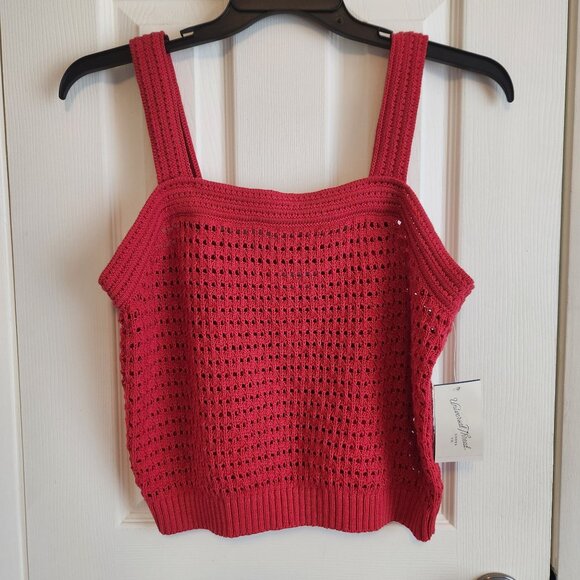 Universal Thread Womens Sleeveless Red Crochet Knit Tank Top Size L 100% Cotton - Picture 1 of 10